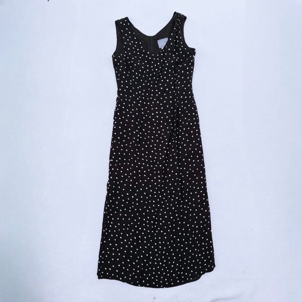 Vintage Carol Anderson Petite Black White Polka Dot A-Line Maxi Dress Sz S Fall